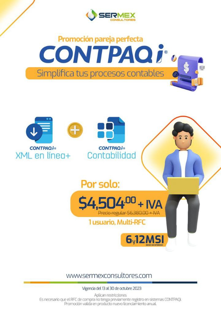Promoción pareja perfecta, Contpaqi XML en línea más Contpaqi Contabilidad por solo $4,504 más IVA